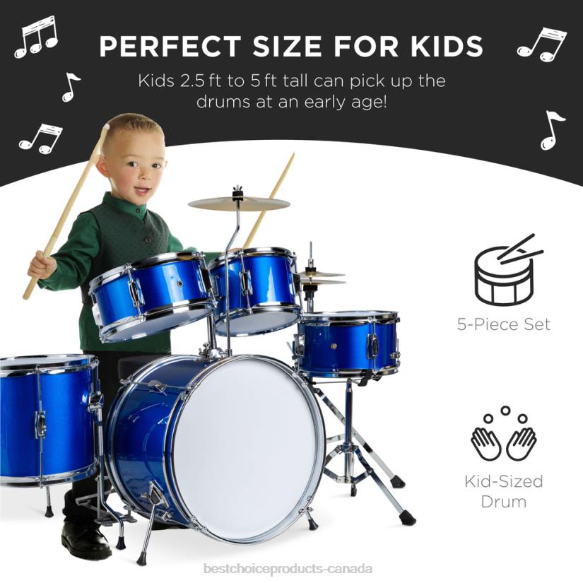 4LT2544 Blue Best Choice Products Kids Beginner All Wood Acoustic Drum Kit Starter Set w/ Stool, Drumsticks