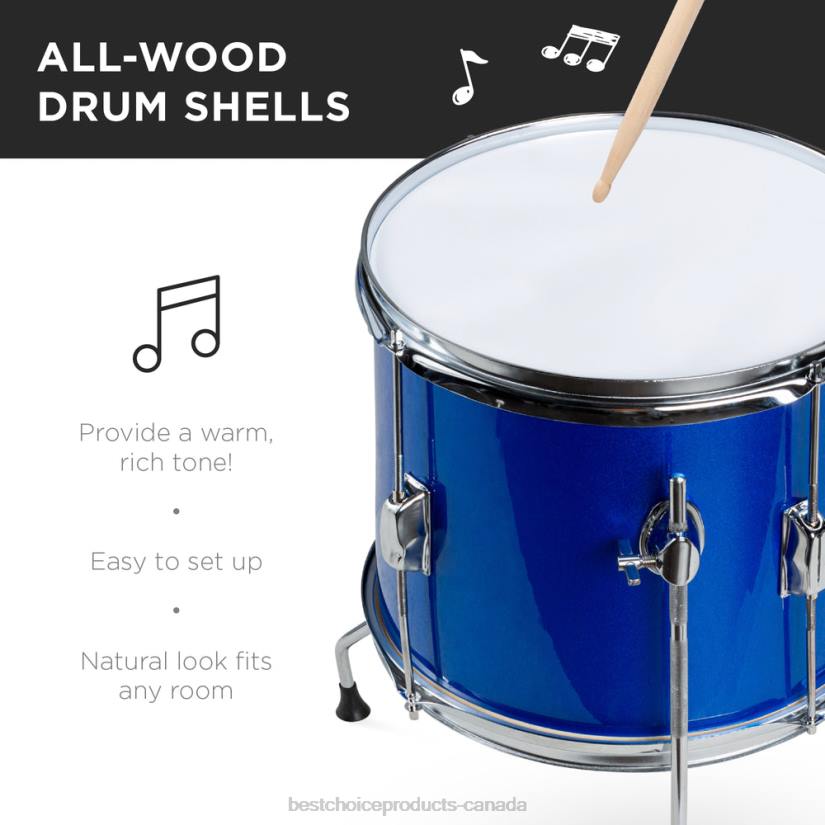 4LT2544 Blue Best Choice Products Kids Beginner All Wood Acoustic Drum Kit Starter Set w/ Stool, Drumsticks