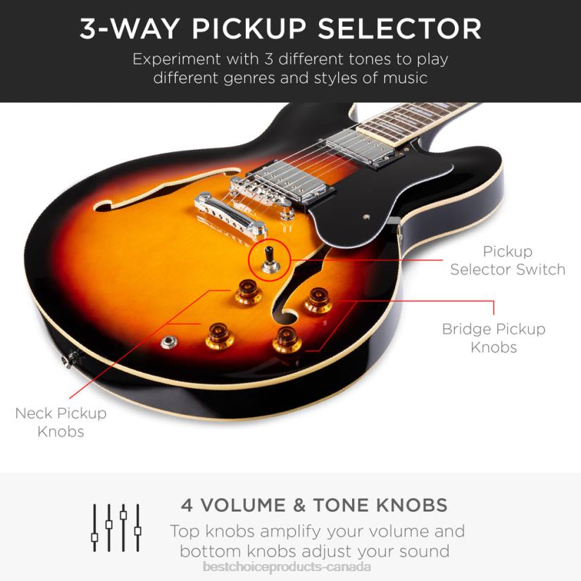 4LT21036 Sunburst Best Choice Products All-Inclusive Semi-Hollow Body Electric Guitar Set