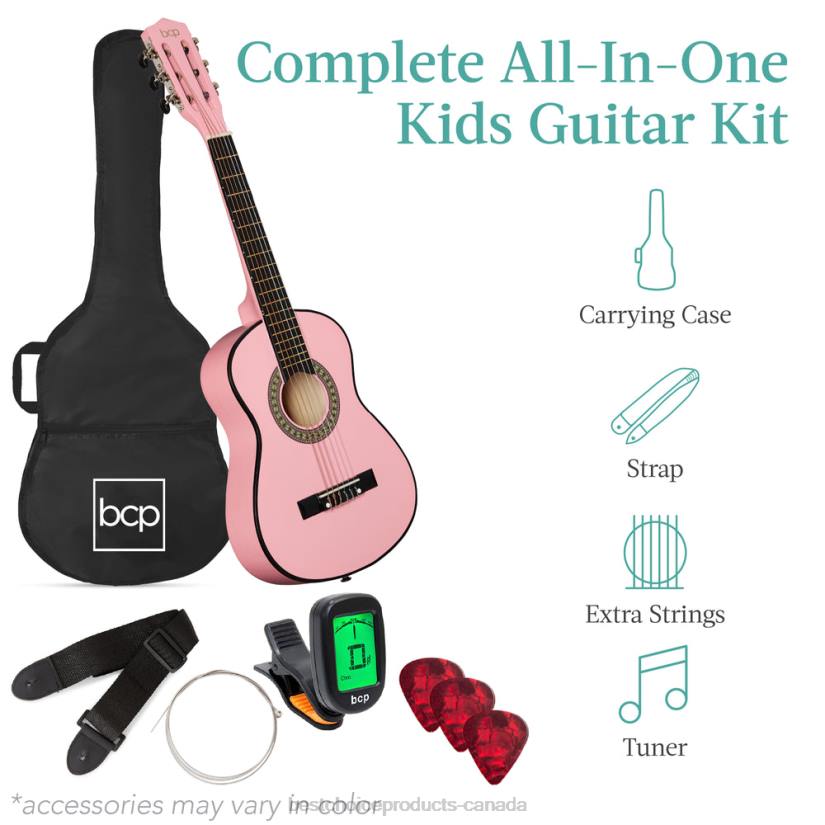 4LT21039 Pink Best Choice Products Kids Acoustic Guitar Beginner Starter Kit with Carrying Case