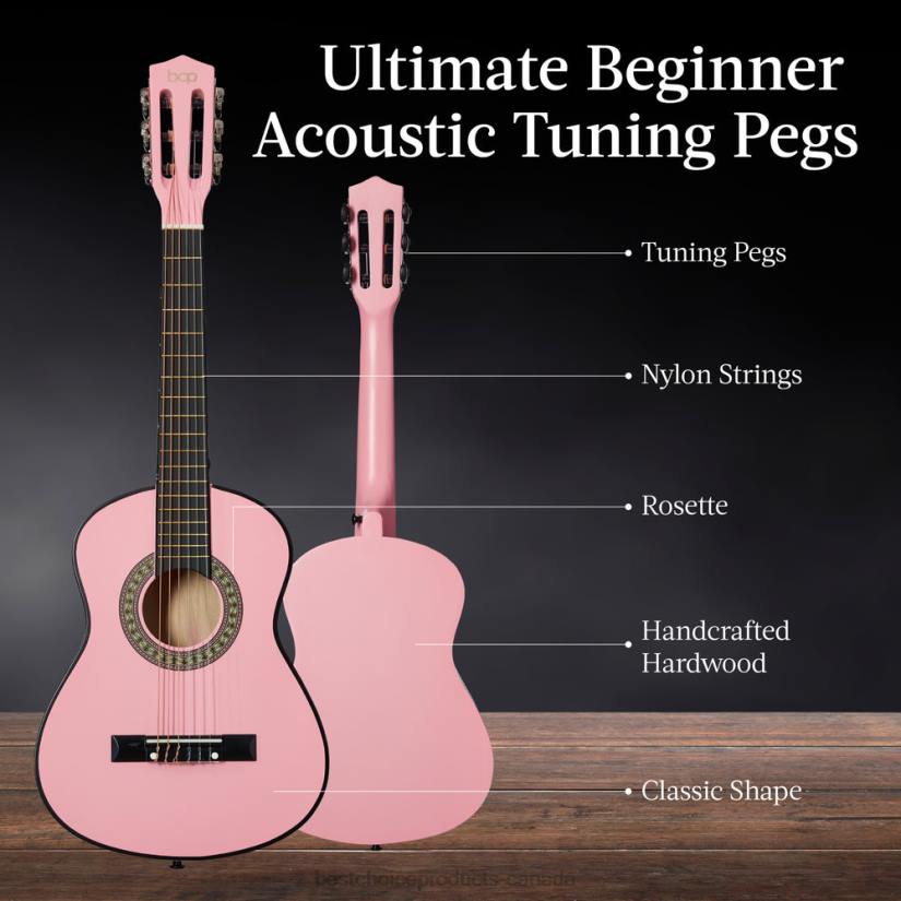4LT21039 Pink Best Choice Products Kids Acoustic Guitar Beginner Starter Kit with Carrying Case