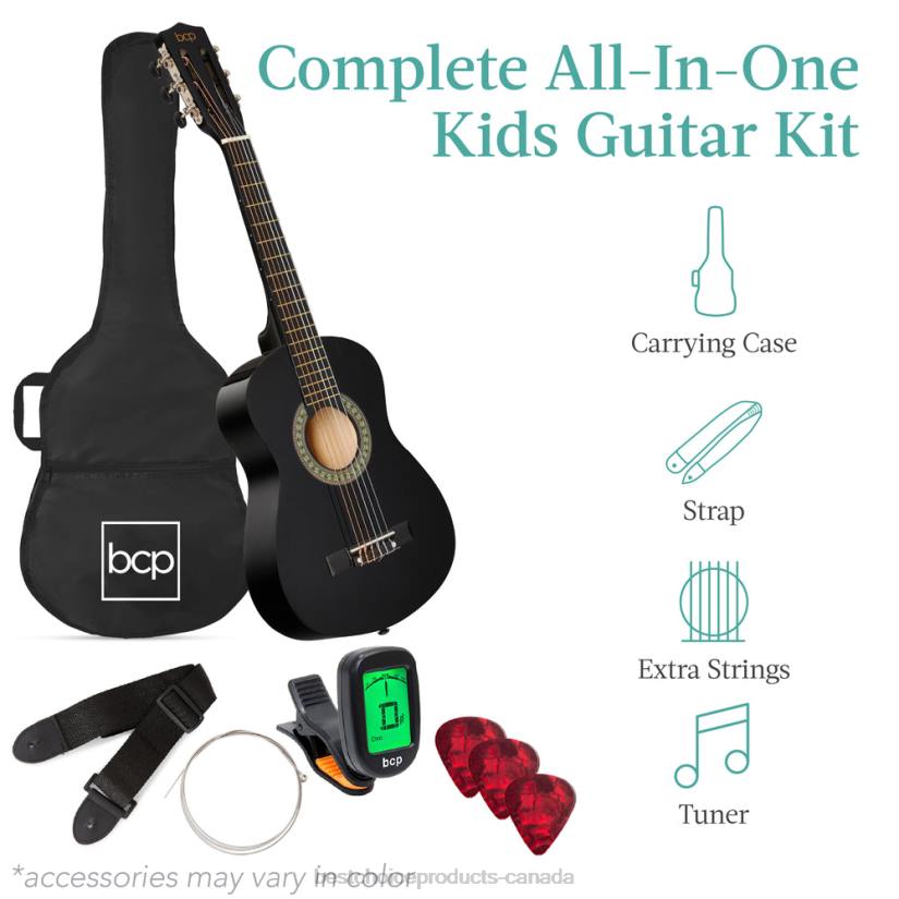 4LT21046 Black Best Choice Products Kids Acoustic Guitar Beginner Starter Kit with Carrying Case