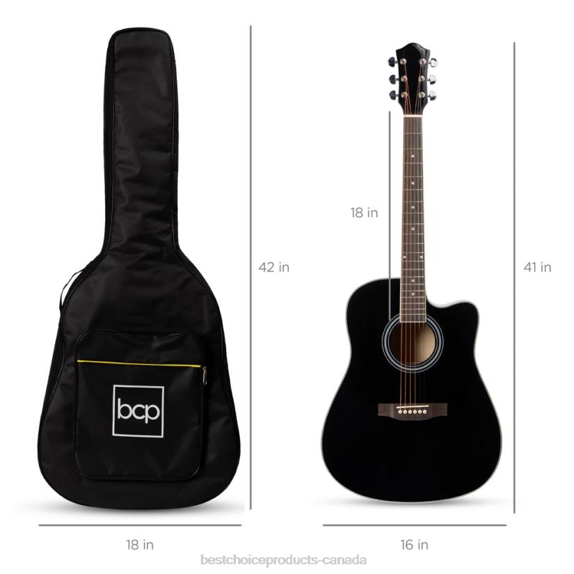 4LT21066 Black Best Choice Products Full Size Beginner Acoustic Guitar Set with Case, Strap, Capo