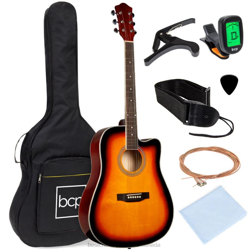4LT21067 Sunburst Best Choice Products Full Size Beginner Acoustic Guitar Set with Case, Strap, Capo