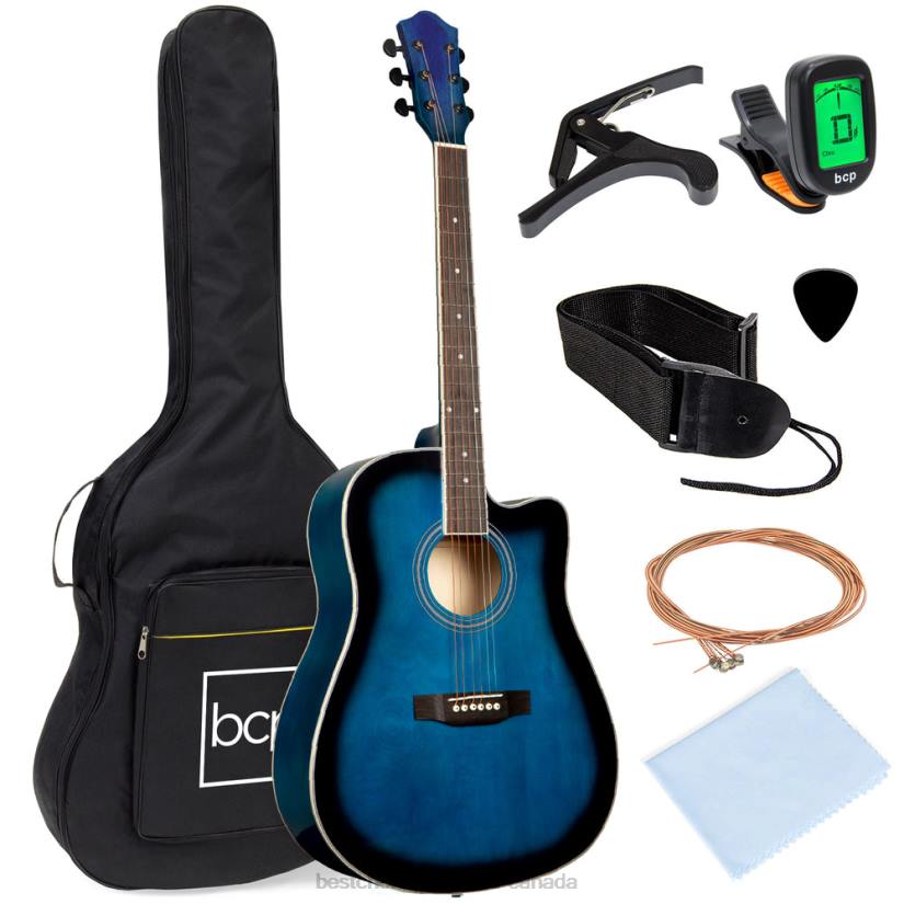 4LT21068 Blue Best Choice Products Full Size Beginner Acoustic Guitar Set with Case, Strap, Capo