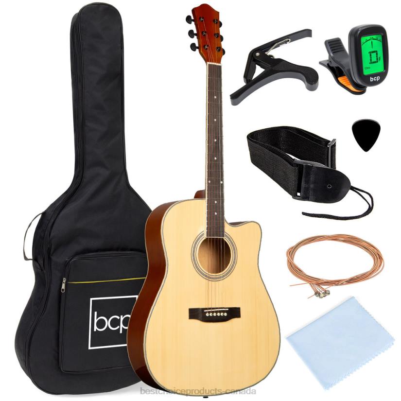 4LT21069 Natural Best Choice Products Full Size Beginner Acoustic Guitar Set with Case, Strap, Capo