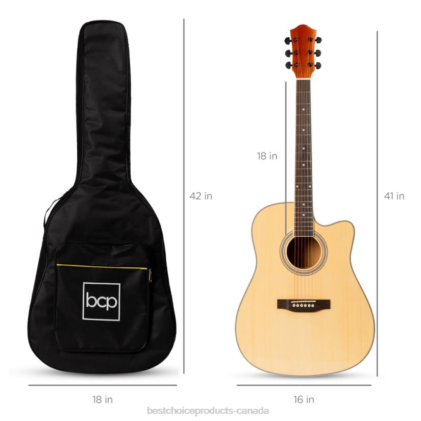 4LT21069 Natural Best Choice Products Full Size Beginner Acoustic Guitar Set with Case, Strap, Capo