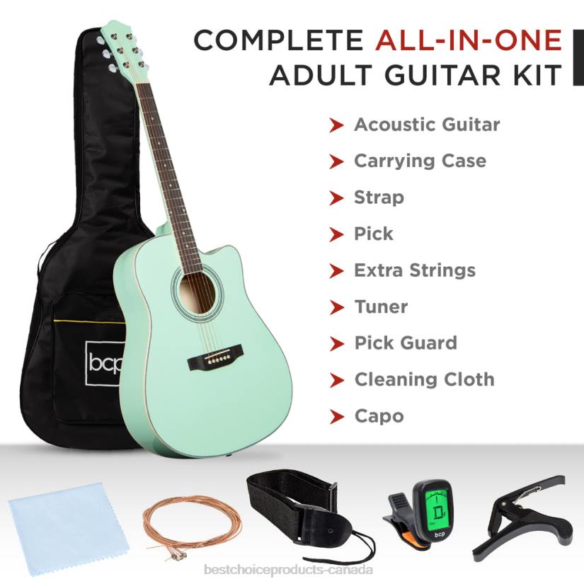 4LT21070 SoCal Green Best Choice Products Full Size Beginner Acoustic Guitar Set with Case, Strap, Capo