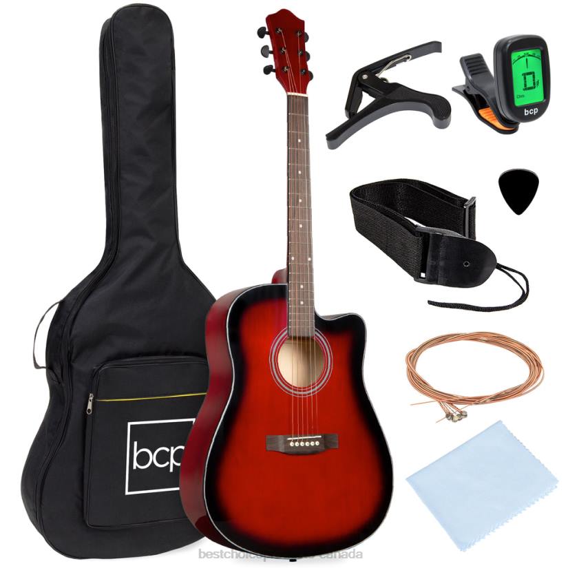 4LT21071 Red Best Choice Products Full Size Beginner Acoustic Guitar Set with Case, Strap, Capo