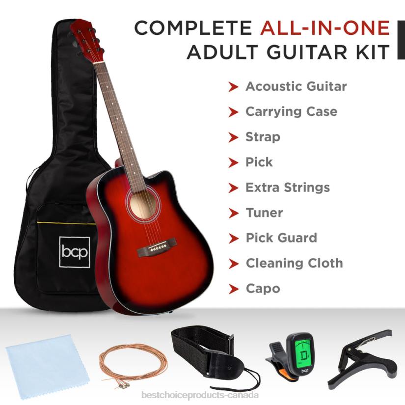4LT21071 Red Best Choice Products Full Size Beginner Acoustic Guitar Set with Case, Strap, Capo