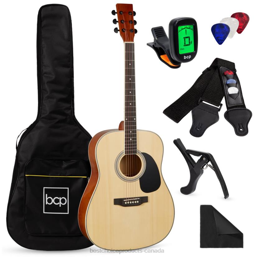 4LT21072 Natural Best Choice Products 41in Acoustic Guitar Starter Kit w/ Digital Tuner, Padded Case, Picks, Strap