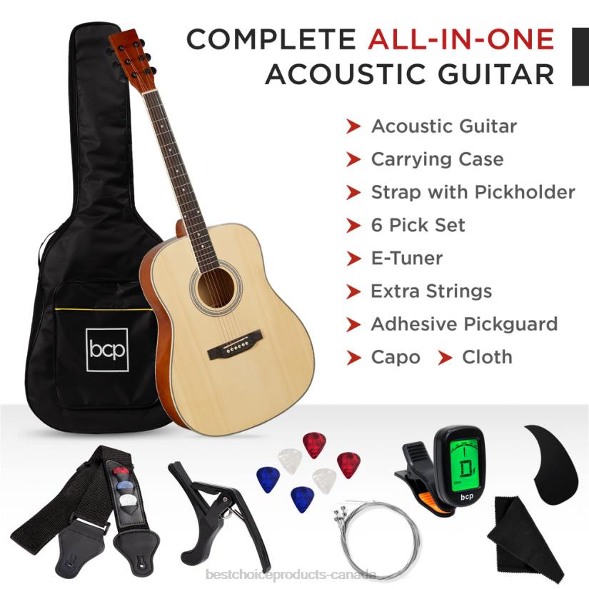 4LT21072 Natural Best Choice Products 41in Acoustic Guitar Starter Kit w/ Digital Tuner, Padded Case, Picks, Strap