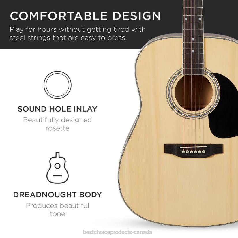 4LT21072 Natural Best Choice Products 41in Acoustic Guitar Starter Kit w/ Digital Tuner, Padded Case, Picks, Strap