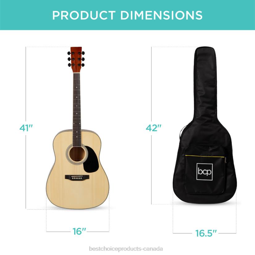 4LT21072 Natural Best Choice Products 41in Acoustic Guitar Starter Kit w/ Digital Tuner, Padded Case, Picks, Strap