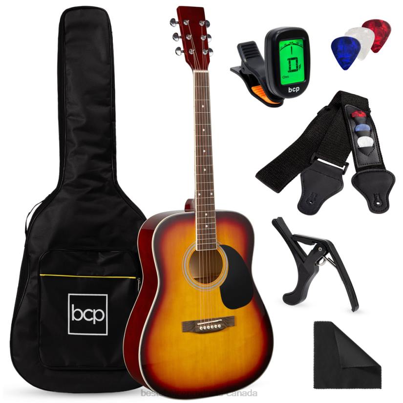 4LT21073 Sunburst Best Choice Products 41in Acoustic Guitar Starter Kit w/ Digital Tuner, Padded Case, Picks, Strap
