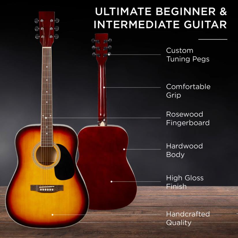 4LT21073 Sunburst Best Choice Products 41in Acoustic Guitar Starter Kit w/ Digital Tuner, Padded Case, Picks, Strap
