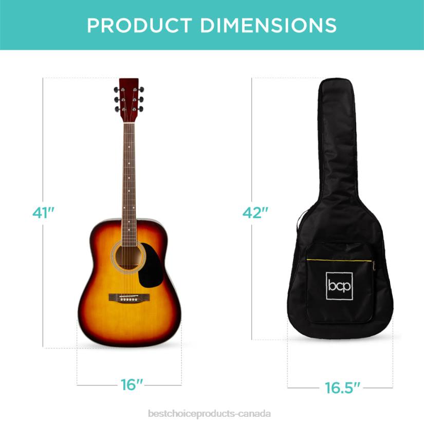 4LT21073 Sunburst Best Choice Products 41in Acoustic Guitar Starter Kit w/ Digital Tuner, Padded Case, Picks, Strap