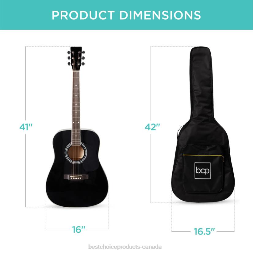 4LT21074 Black Best Choice Products 41in Acoustic Guitar Starter Kit w/ Digital Tuner, Padded Case, Picks, Strap