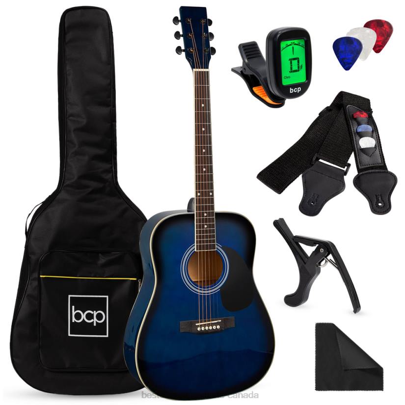 4LT21075 Blue Best Choice Products 41in Acoustic Guitar Starter Kit w/ Digital Tuner, Padded Case, Picks, Strap
