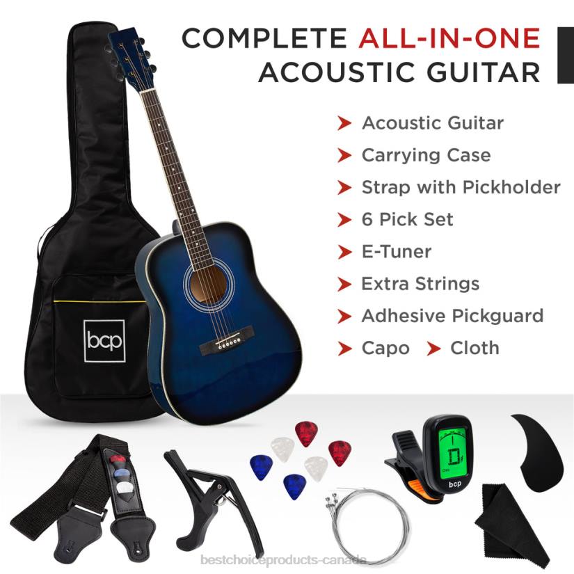 4LT21075 Blue Best Choice Products 41in Acoustic Guitar Starter Kit w/ Digital Tuner, Padded Case, Picks, Strap