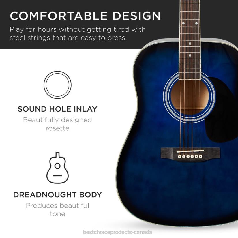 4LT21075 Blue Best Choice Products 41in Acoustic Guitar Starter Kit w/ Digital Tuner, Padded Case, Picks, Strap