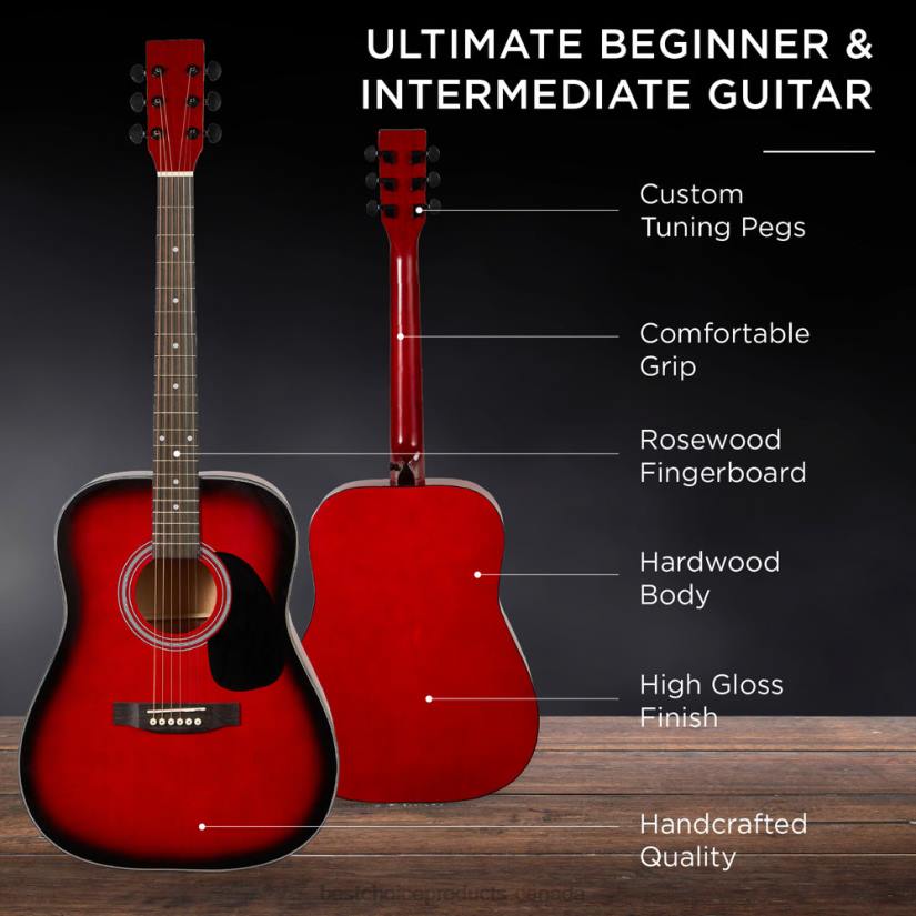 4LT21076 Red Burst Best Choice Products 41in Acoustic Guitar Starter Kit w/ Digital Tuner, Padded Case, Picks, Strap