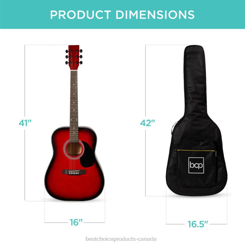 4LT21076 Red Burst Best Choice Products 41in Acoustic Guitar Starter Kit w/ Digital Tuner, Padded Case, Picks, Strap