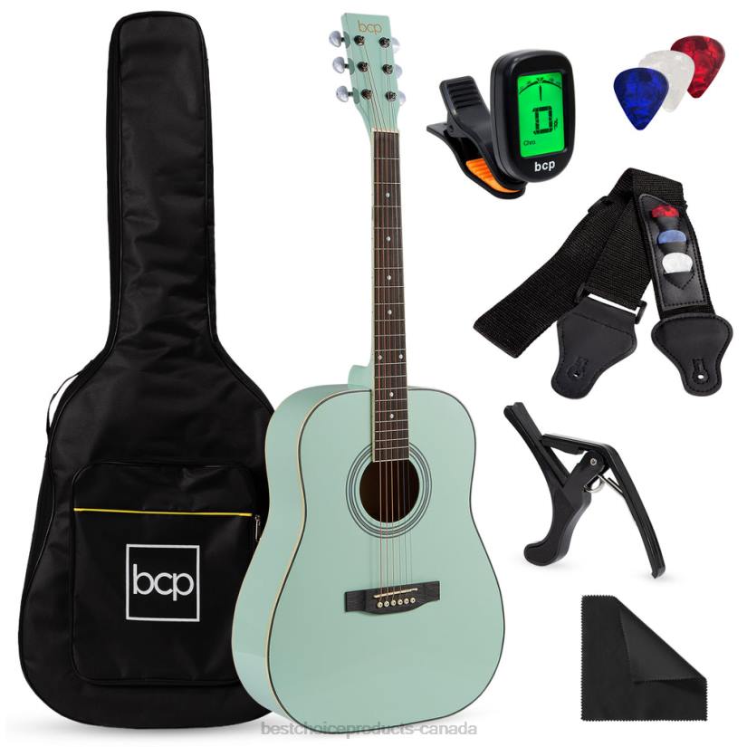 4LT21077 Socal Green Best Choice Products 41in Acoustic Guitar Starter Kit w/ Digital Tuner, Padded Case, Picks, Strap
