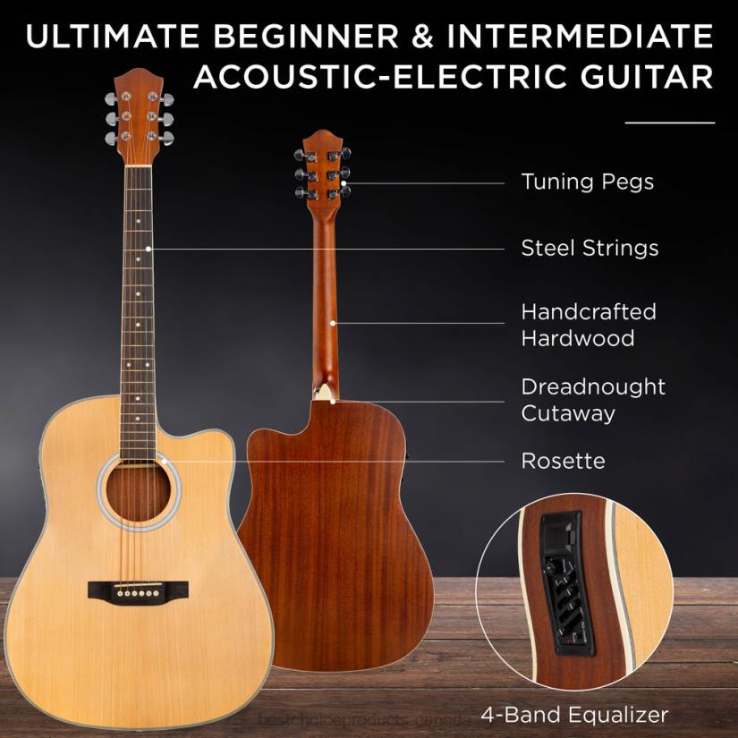 4LT21093 Natural Best Choice Products Beginner Acoustic Electric Cutaway Guitar Set w/ Case, Strap