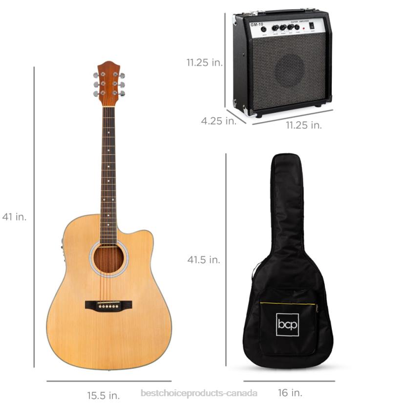 4LT21093 Natural Best Choice Products Beginner Acoustic Electric Cutaway Guitar Set w/ Case, Strap