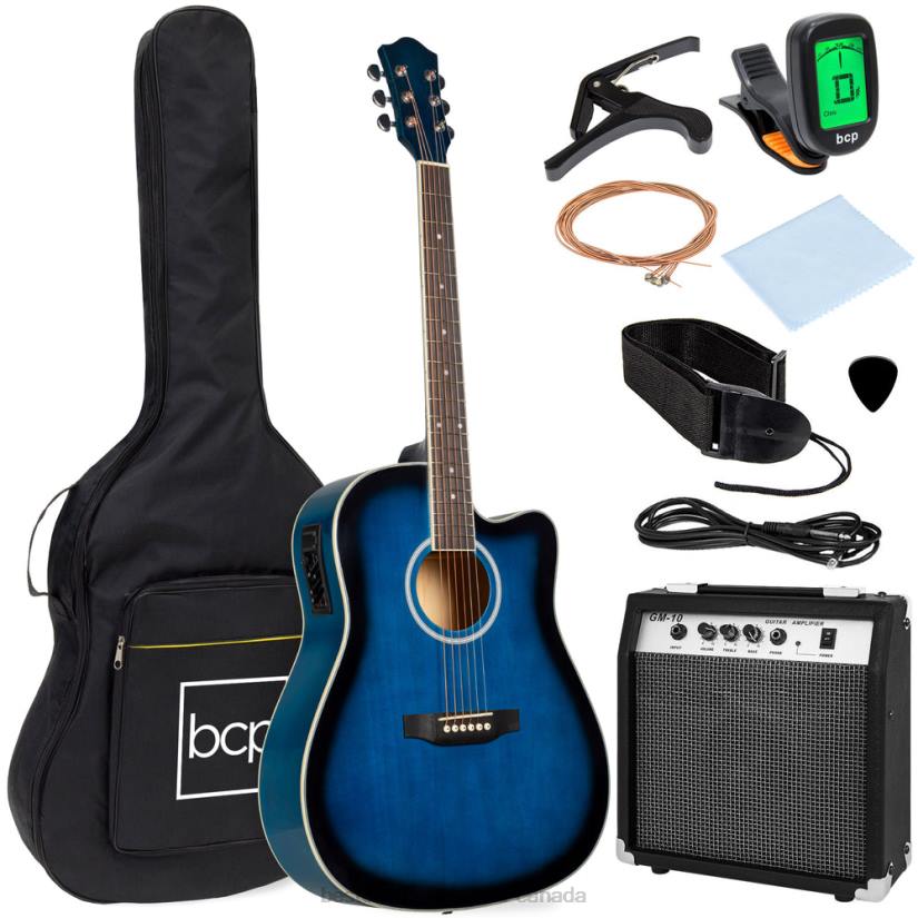 4LT21096 Blue Best Choice Products Beginner Acoustic Electric Cutaway Guitar Set w/ Case, Strap