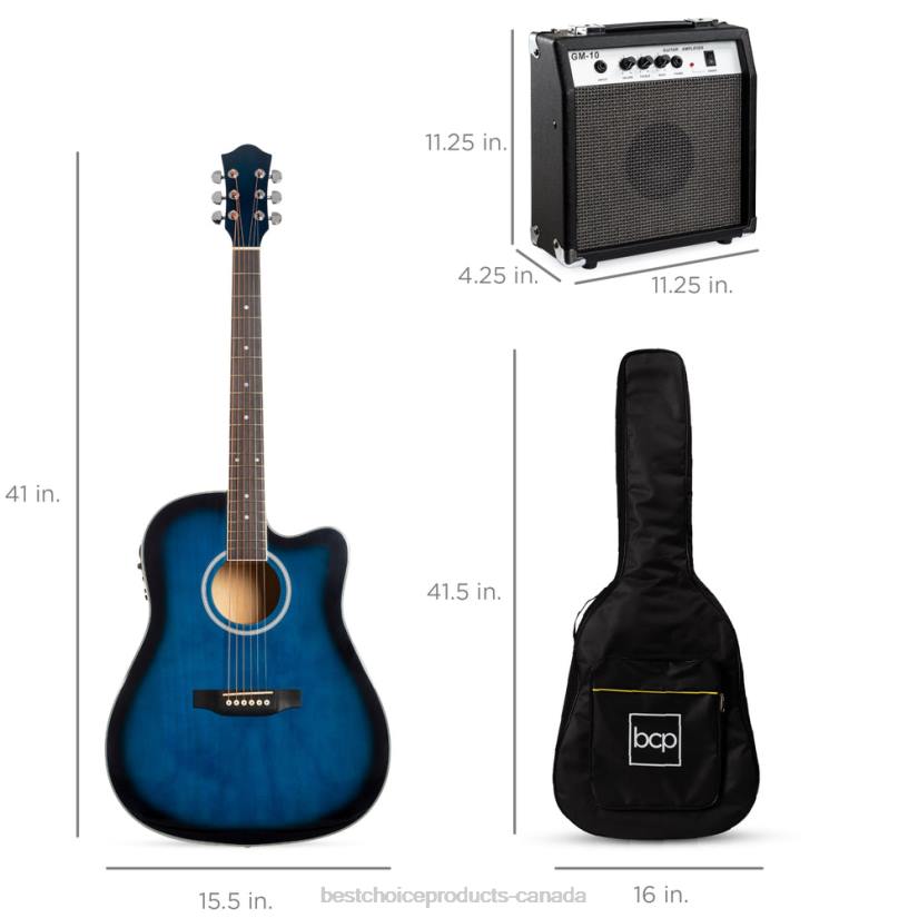 4LT21096 Blue Best Choice Products Beginner Acoustic Electric Cutaway Guitar Set w/ Case, Strap