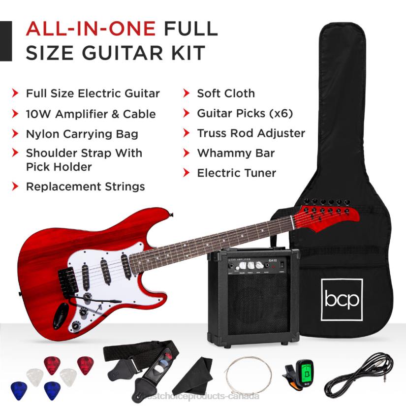 4LT21097 Cherry Red Best Choice Products Beginner Electric Guitar Kit w/ Case, 10W Amp, Tremolo Bar