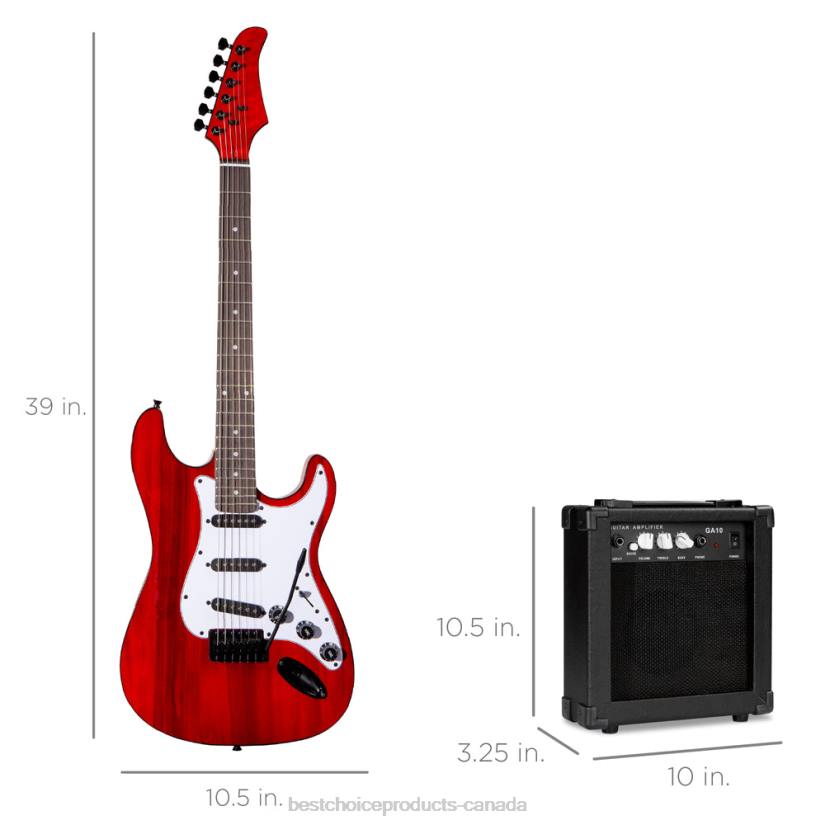 4LT21097 Cherry Red Best Choice Products Beginner Electric Guitar Kit w/ Case, 10W Amp, Tremolo Bar