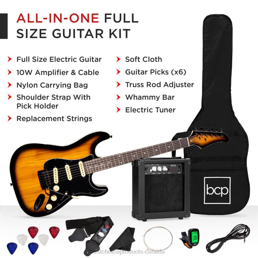 4LT21103 Sunburst Best Choice Products Beginner Electric Guitar Kit w/ Case, 10W Amp, Tremolo Bar