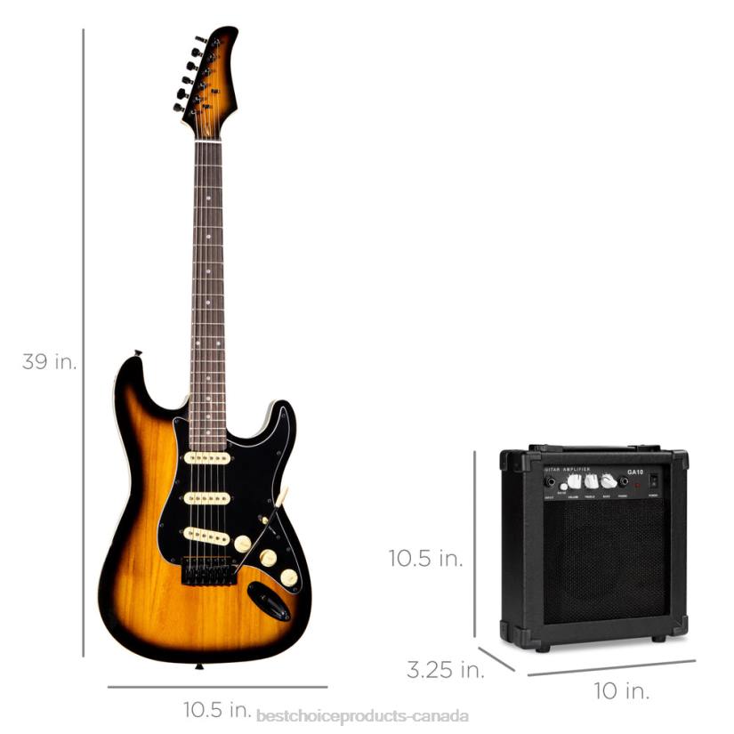 4LT21103 Sunburst Best Choice Products Beginner Electric Guitar Kit w/ Case, 10W Amp, Tremolo Bar