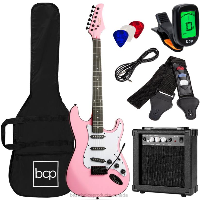 4LT21105 Pink Best Choice Products Beginner Electric Guitar Kit w/ Case, 10W Amp, Tremolo Bar