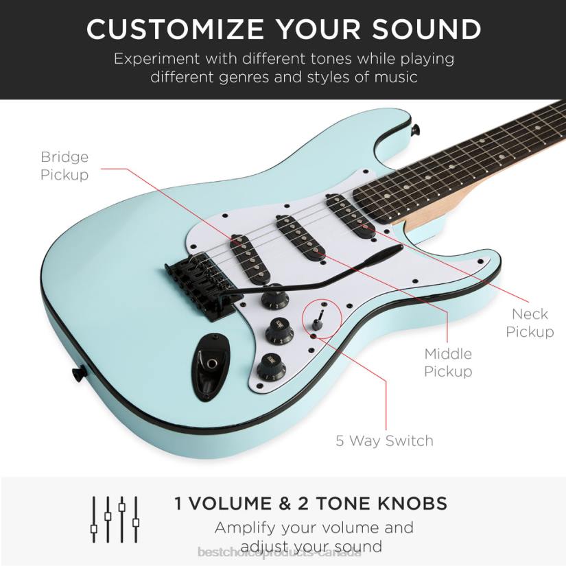 4LT21106 Powder Blue Best Choice Products Beginner Electric Guitar Kit w/ Case, 10W Amp, Tremolo Bar