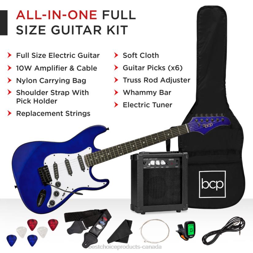 4LT21107 Metallic Blue Best Choice Products Beginner Electric Guitar Kit w/ Case, 10W Amp, Tremolo Bar