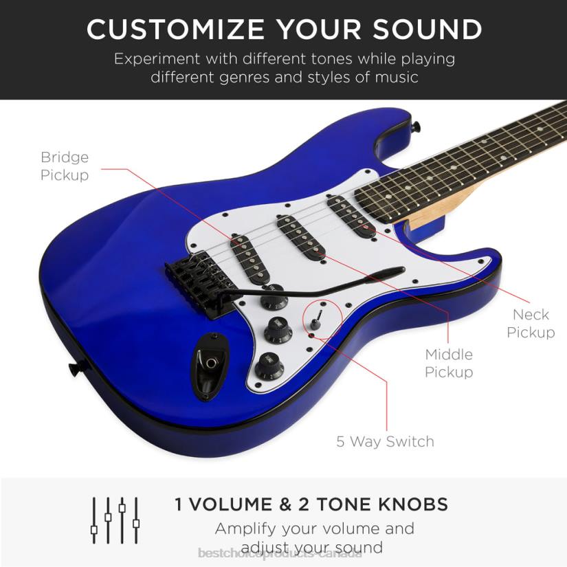 4LT21107 Metallic Blue Best Choice Products Beginner Electric Guitar Kit w/ Case, 10W Amp, Tremolo Bar