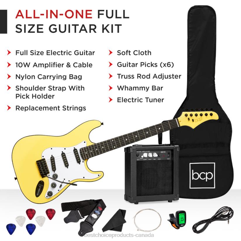 4LT21108 Yellow Best Choice Products Beginner Electric Guitar Kit w/ Case, 10W Amp, Tremolo Bar