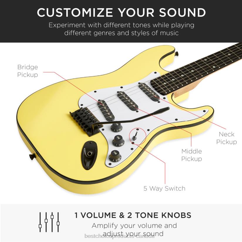 4LT21108 Yellow Best Choice Products Beginner Electric Guitar Kit w/ Case, 10W Amp, Tremolo Bar