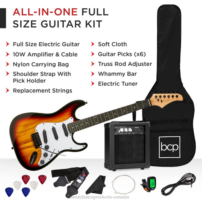 4LT21110 3 Color Sunburst Best Choice Products Beginner Electric Guitar Kit w/ Case, 10W Amp, Tremolo Bar