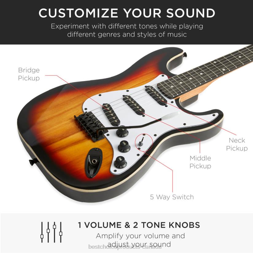 4LT21110 3 Color Sunburst Best Choice Products Beginner Electric Guitar Kit w/ Case, 10W Amp, Tremolo Bar