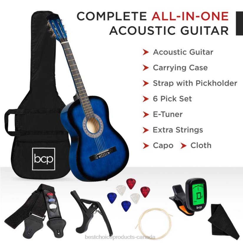 4LT21111 Blueburst Best Choice Products Beginner Acoustic Guitar Set w/ Case, Strap, Digital Tuner, Strings