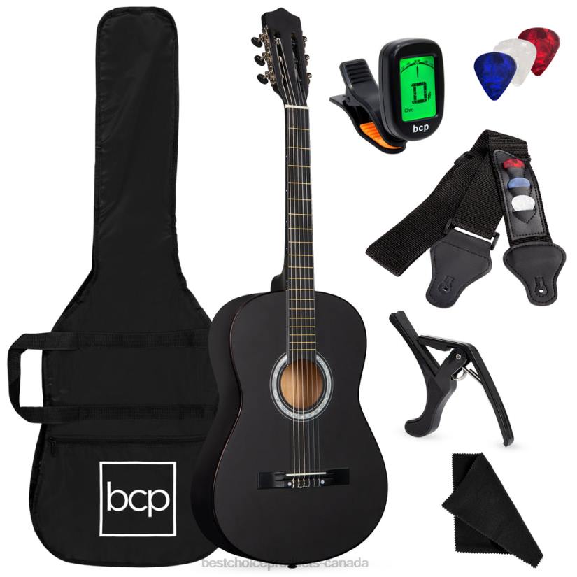 4LT21112 Matte Black Best Choice Products Beginner Acoustic Guitar Set w/ Case, Strap, Digital Tuner, Strings