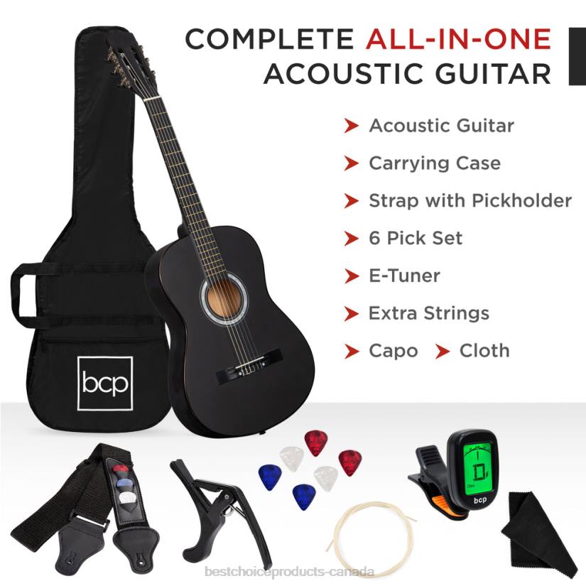 4LT21112 Matte Black Best Choice Products Beginner Acoustic Guitar Set w/ Case, Strap, Digital Tuner, Strings