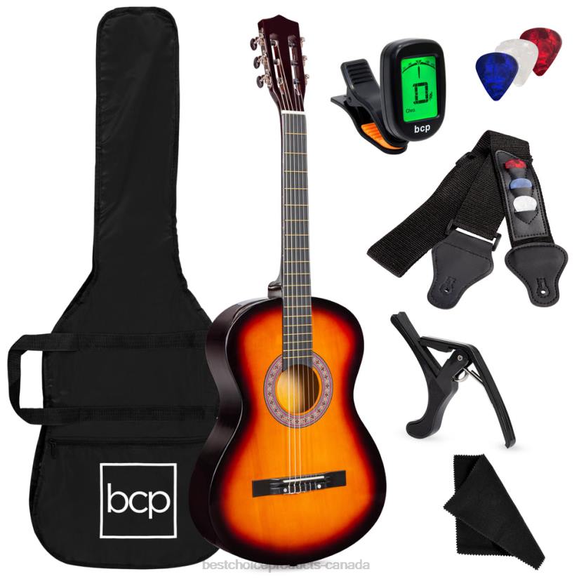 4LT21113 Sunburst Best Choice Products Beginner Acoustic Guitar Set w/ Case, Strap, Digital Tuner, Strings