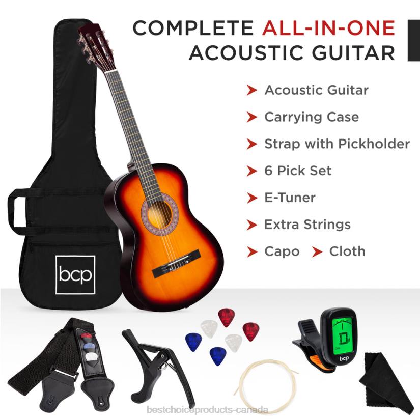 4LT21113 Sunburst Best Choice Products Beginner Acoustic Guitar Set w/ Case, Strap, Digital Tuner, Strings