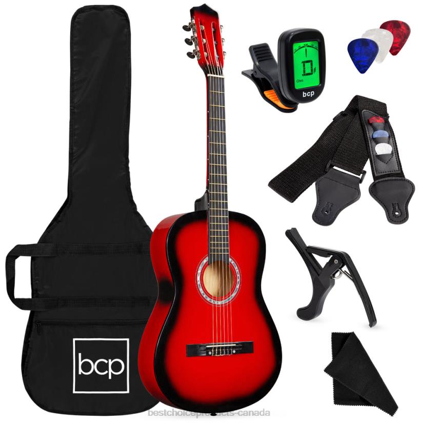 4LT21114 Red Burst Best Choice Products Beginner Acoustic Guitar Set w/ Case, Strap, Digital Tuner, Strings